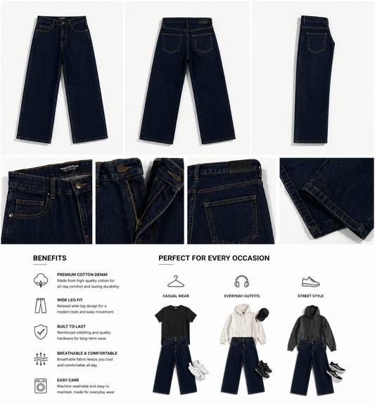 FLOW STATE BAGGY DENIMS DARK BLUE