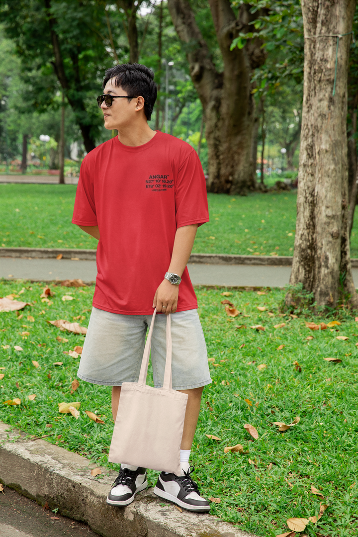 ANGAR Cotton Drop Shoulder ANGAR ZONE Half Sleeves Oversized Fit Printed T-Shirt for Men