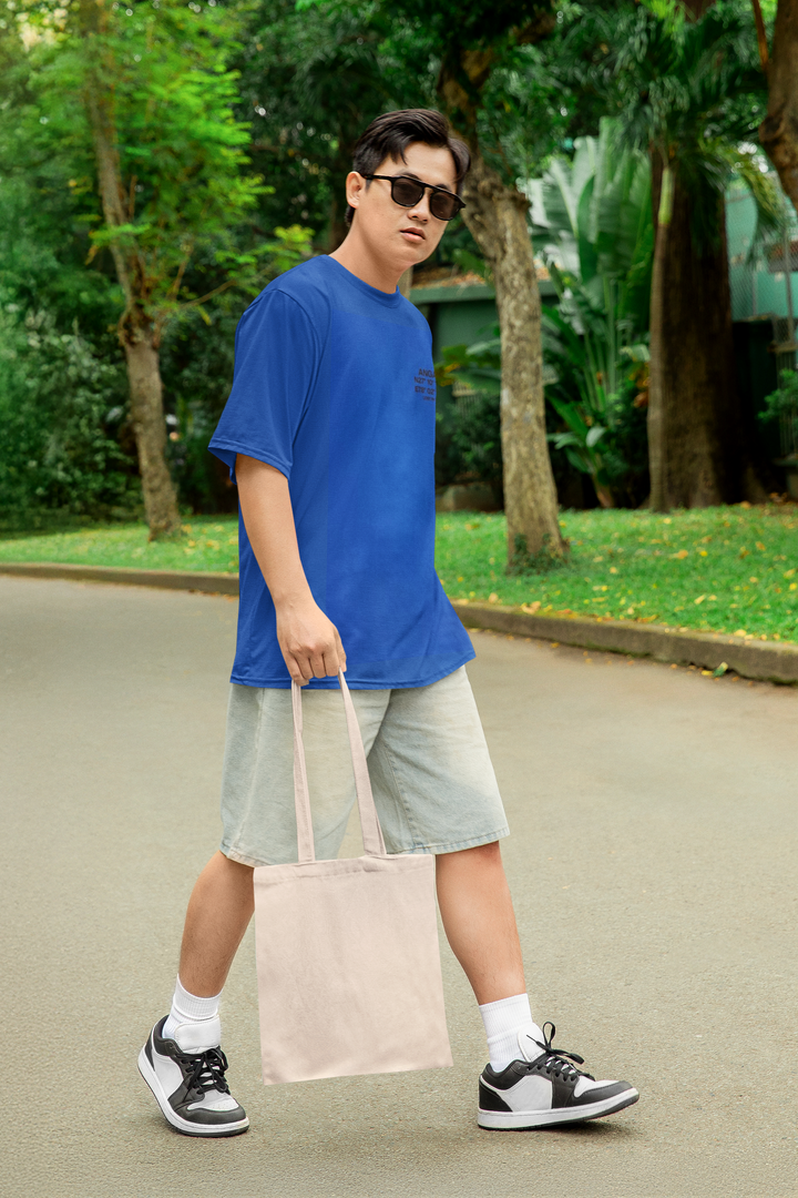 ANGAR Cotton Drop Shoulder ANGAR ZONE Half Sleeves Oversized Fit Printed T-Shirt for Men