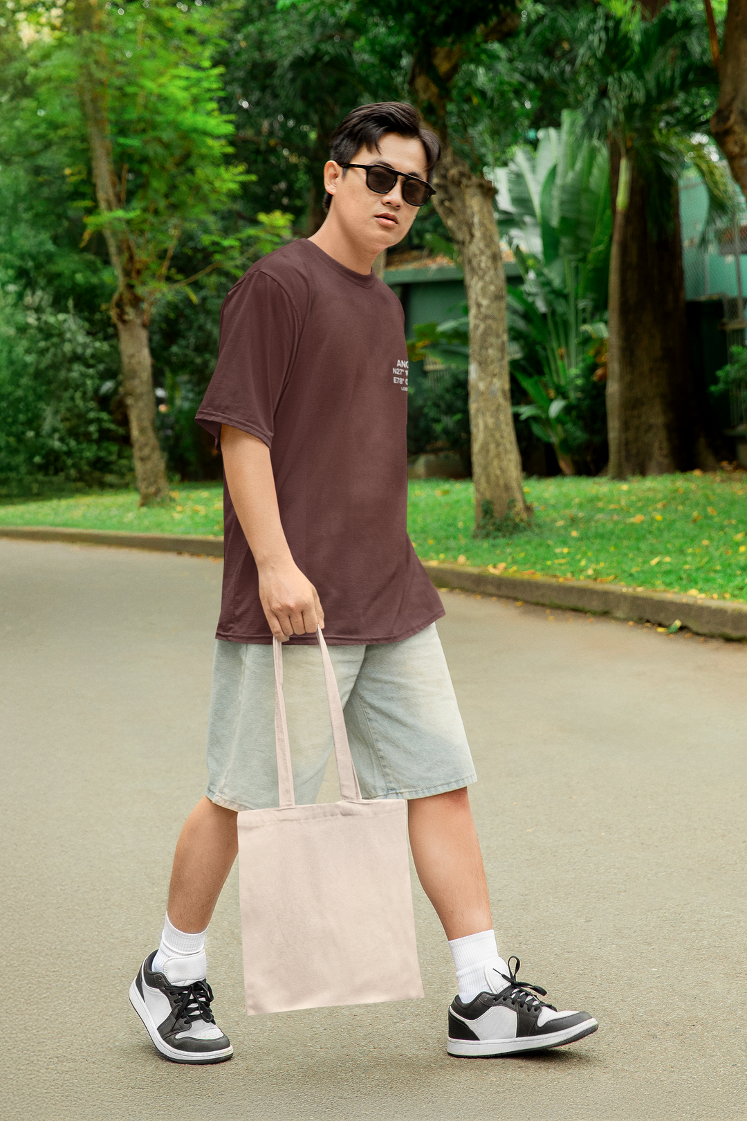 ANGAR Cotton Drop Shoulder ANGAR ZONE Half Sleeves Oversized Fit Printed T-Shirt for Men