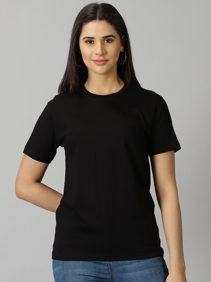 women's  black solid crewneck