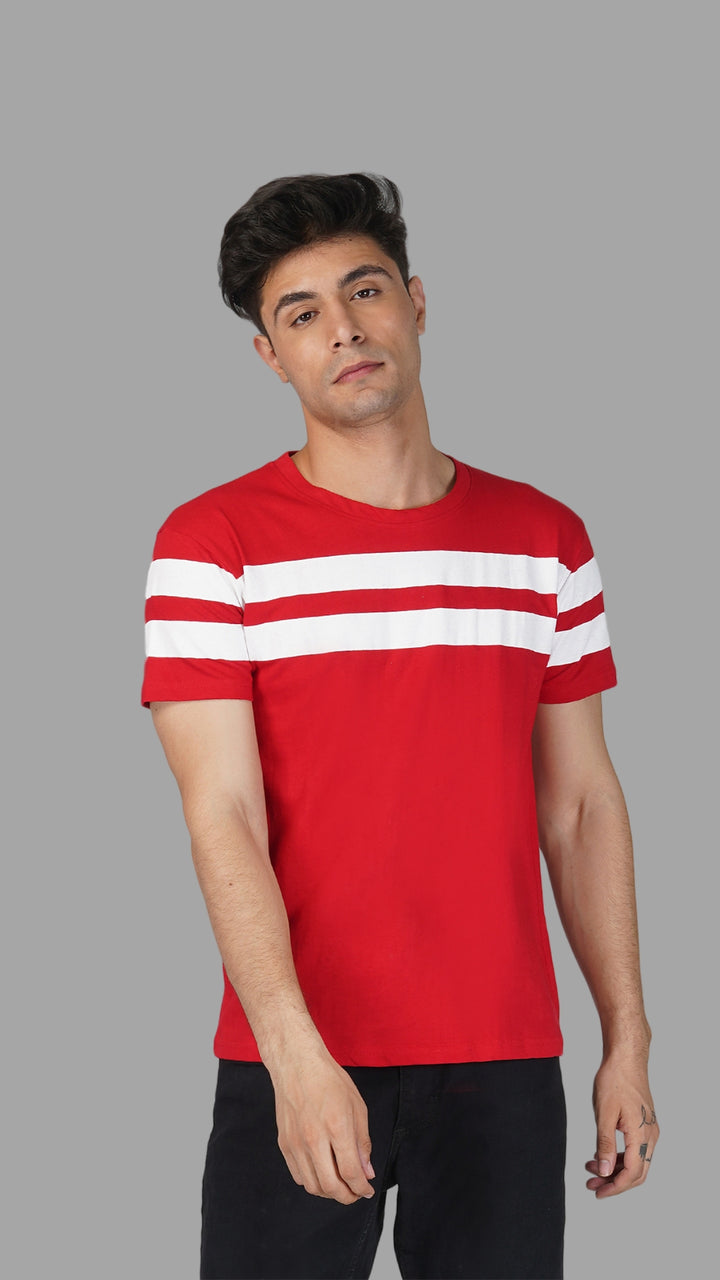 Bright Red Crewneck Stripe Tshirt