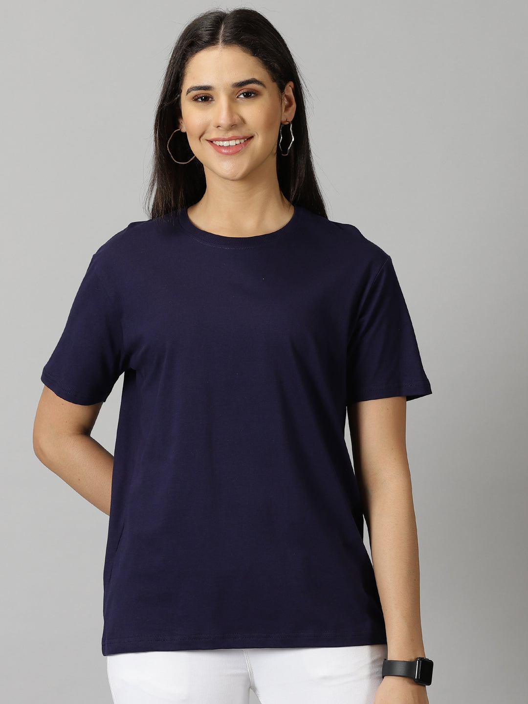 women's maroon  navy blue solid crewneck