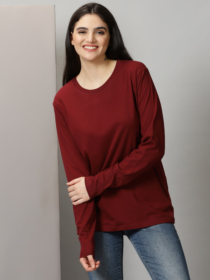 women's maroon crewneck full sleeve