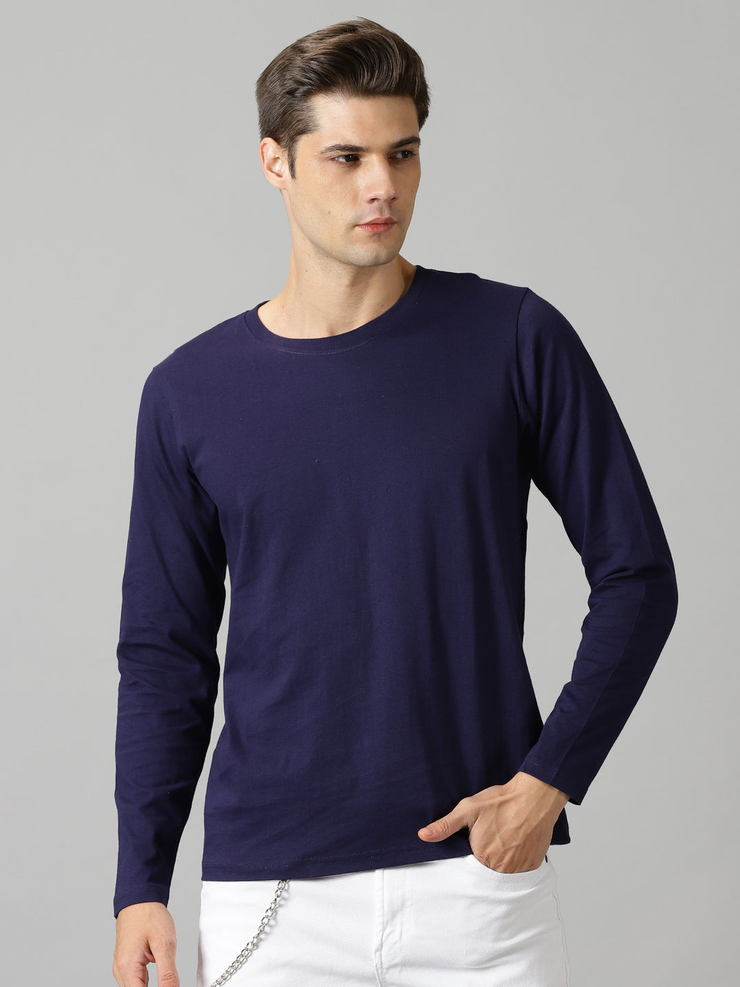 men's navy blue crewneck full sleeve