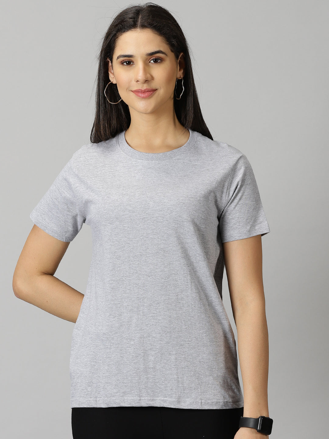 women's ash grey solid crewneck