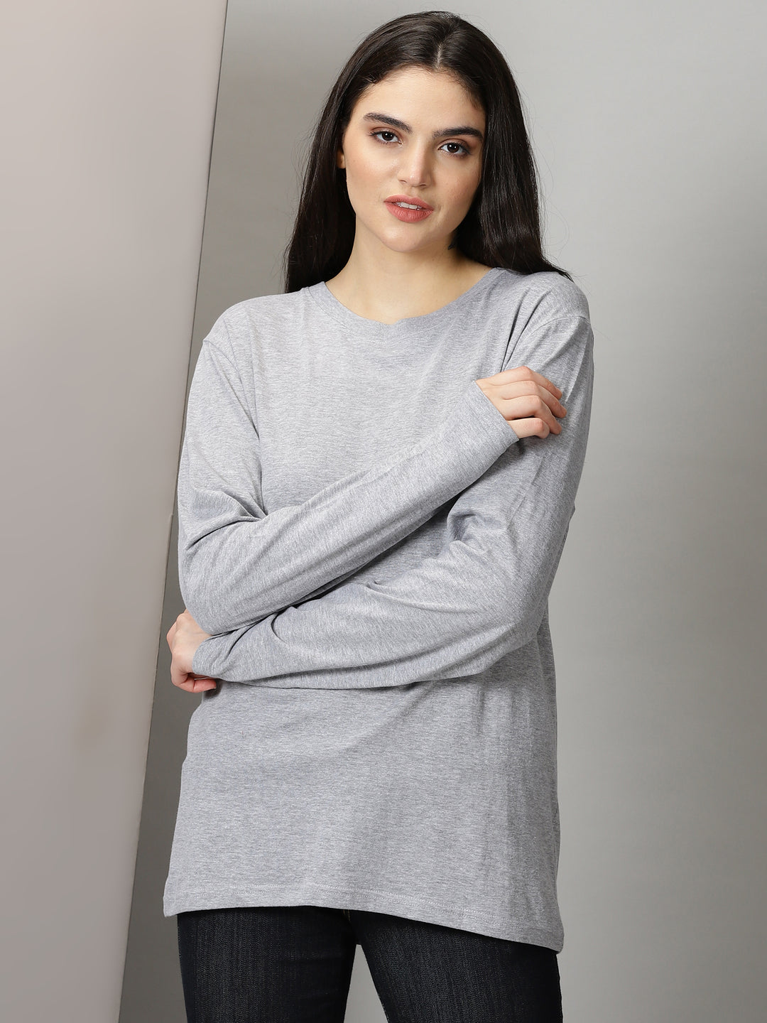 women's ash grey crewneck full sleeve