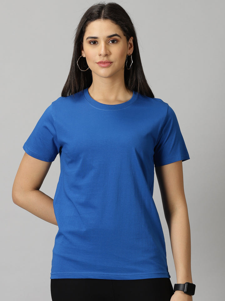 women's royal blue solid crewneck