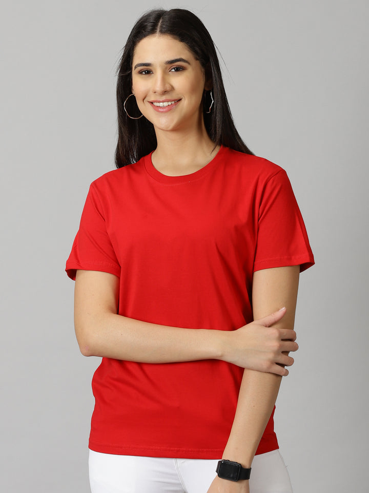 women's  bright red solid crewneck