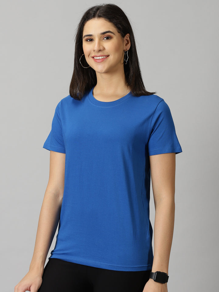 women's royal blue solid crewneck