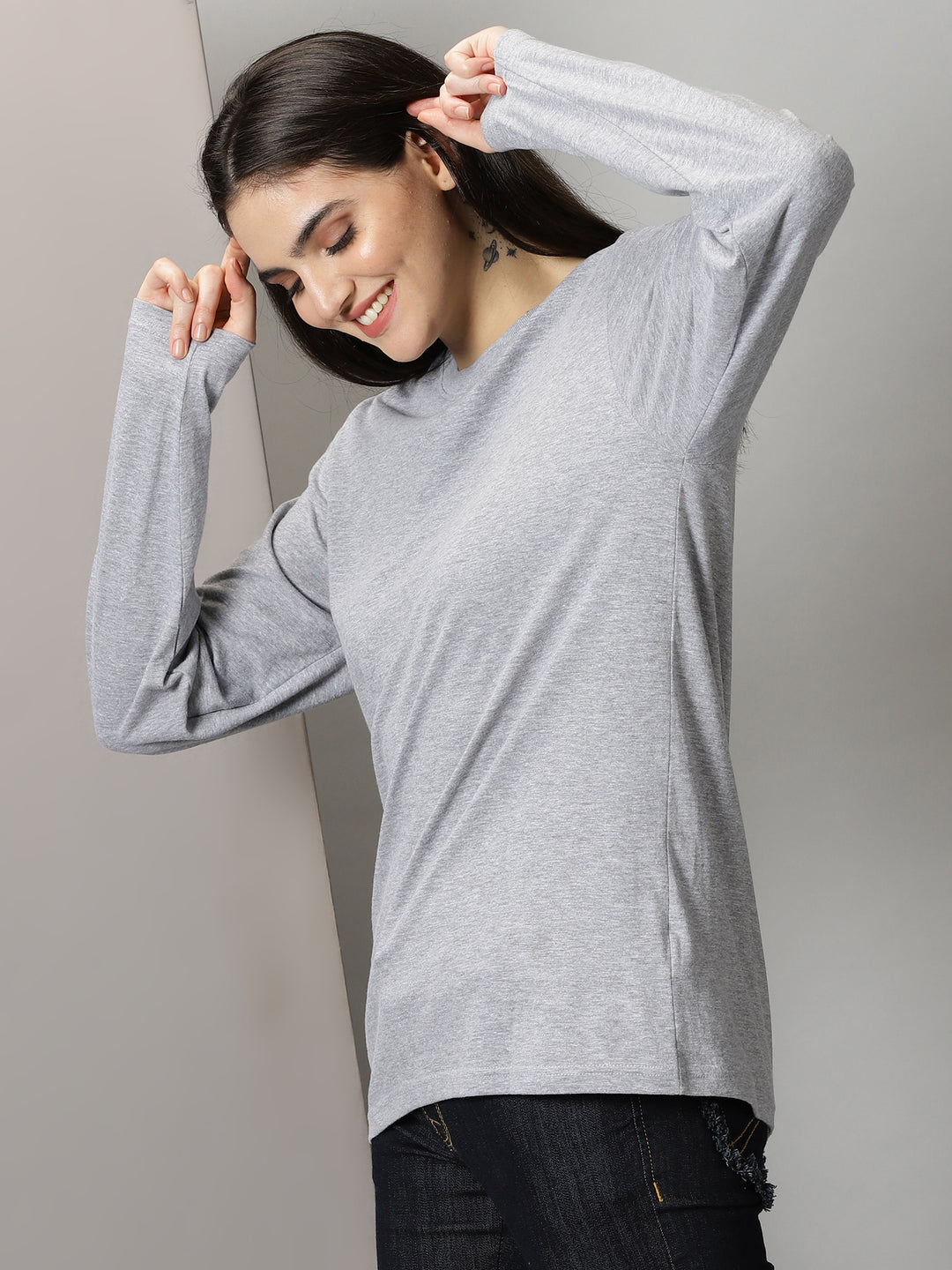 women's ash grey crewneck full sleeve