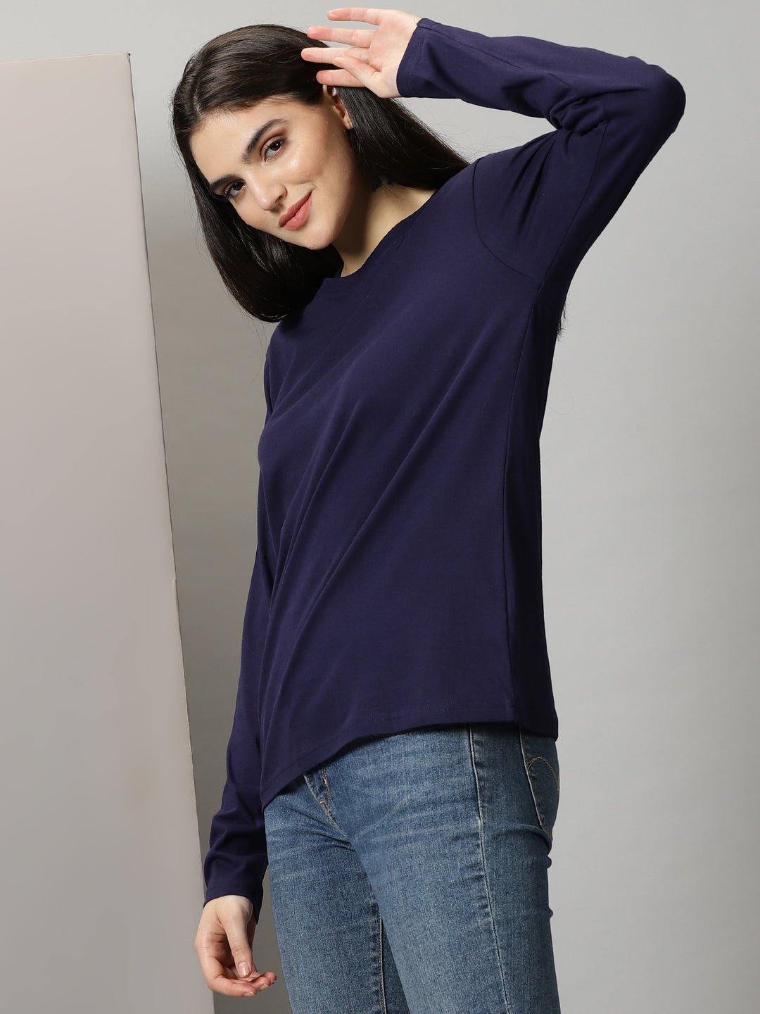 women's navy blue crewneck full sleeve