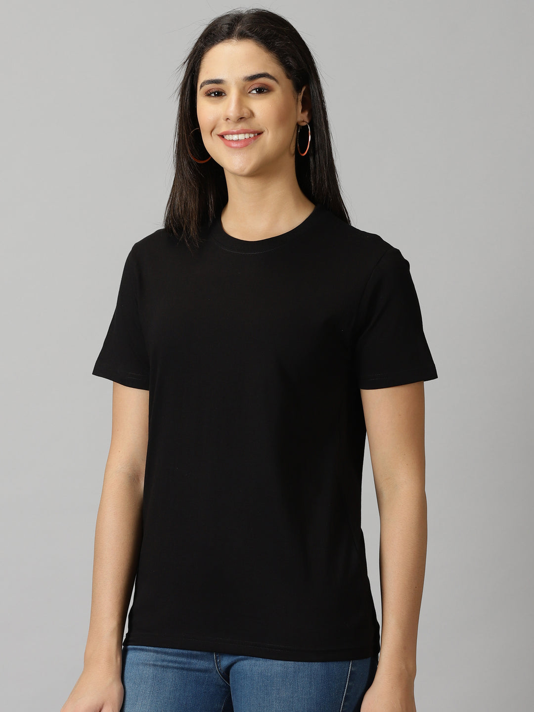 women's  black solid crewneck