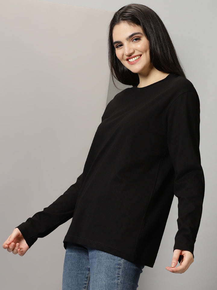 women's black crewneck full sleeve