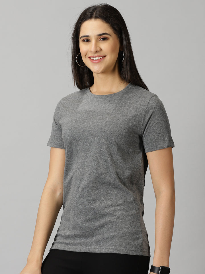 women's charcoal grey  solid crewneck