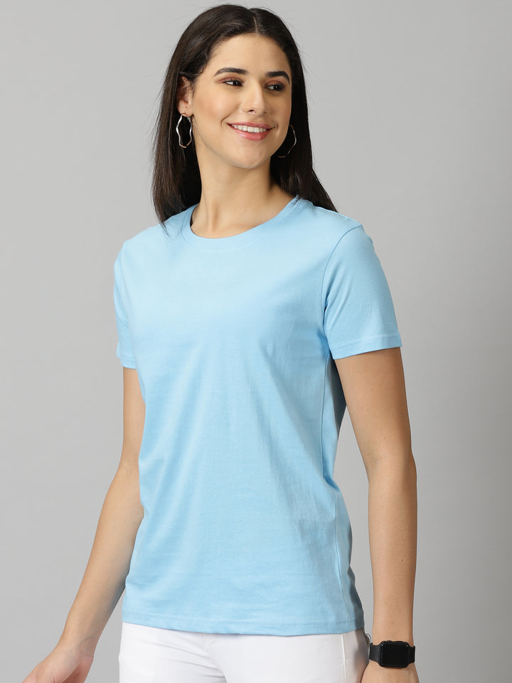 women's sky blue solid crewneck