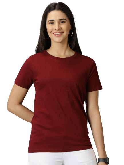 Women Solid Plain Round Neck T-Shirt