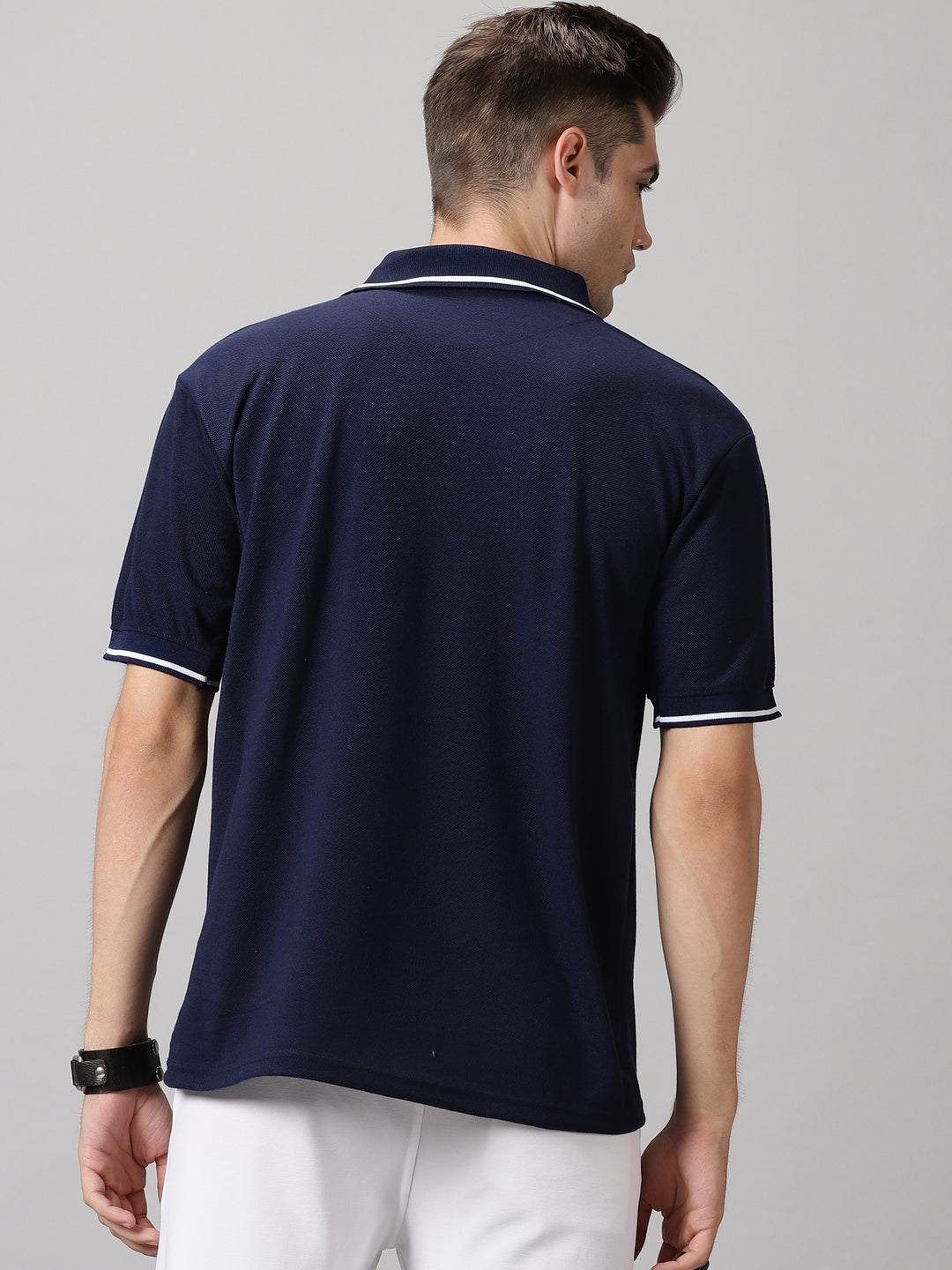 Men's Striped Polo T-Shirt with Pocket (Navy Blue)