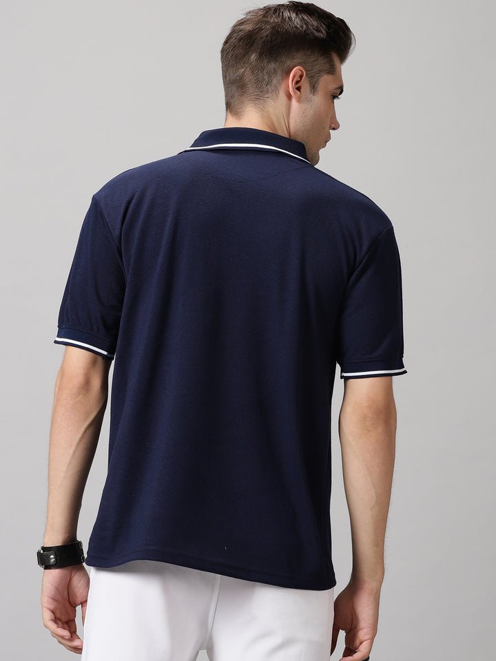 Men's Striped Polo T-Shirt with Pocket (Navy Blue)