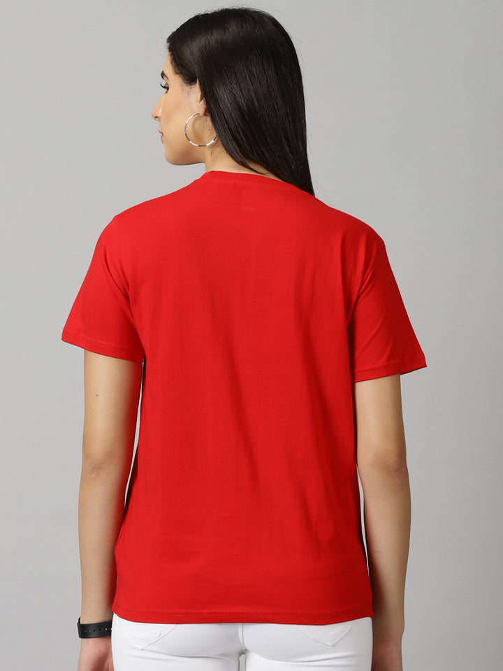 women's  bright red solid crewneck