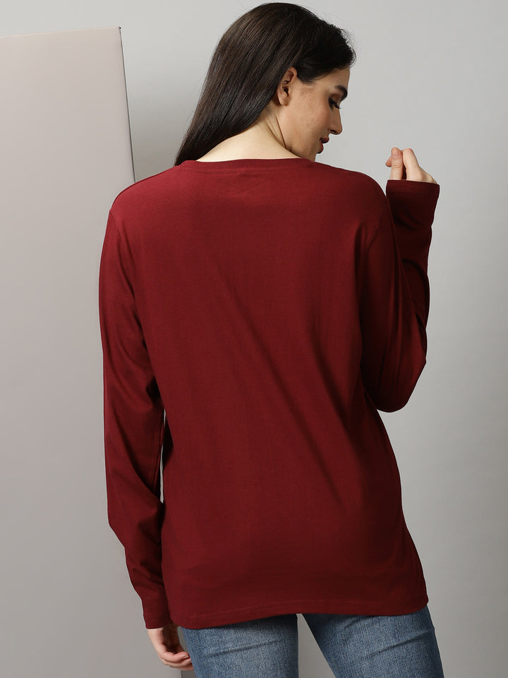 women's maroon crewneck full sleeve