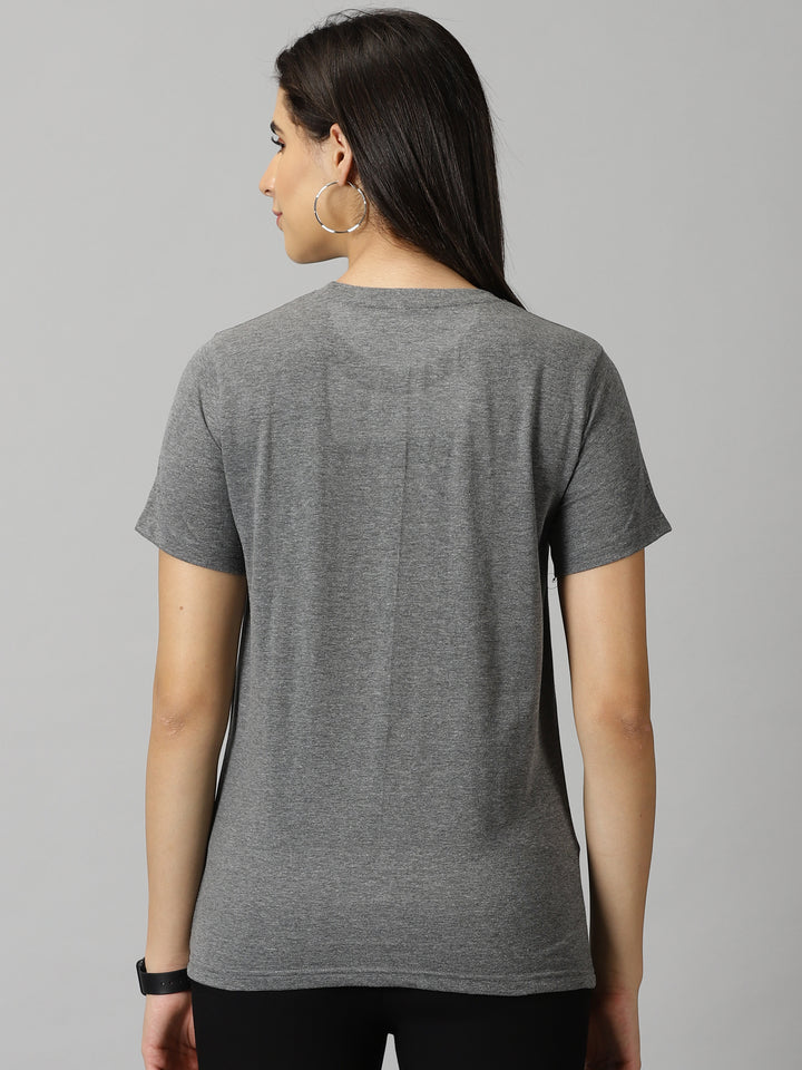 women's charcoal grey  solid crewneck