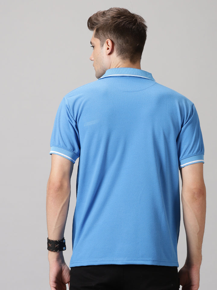Men's Striped Sky Blue pocket polo