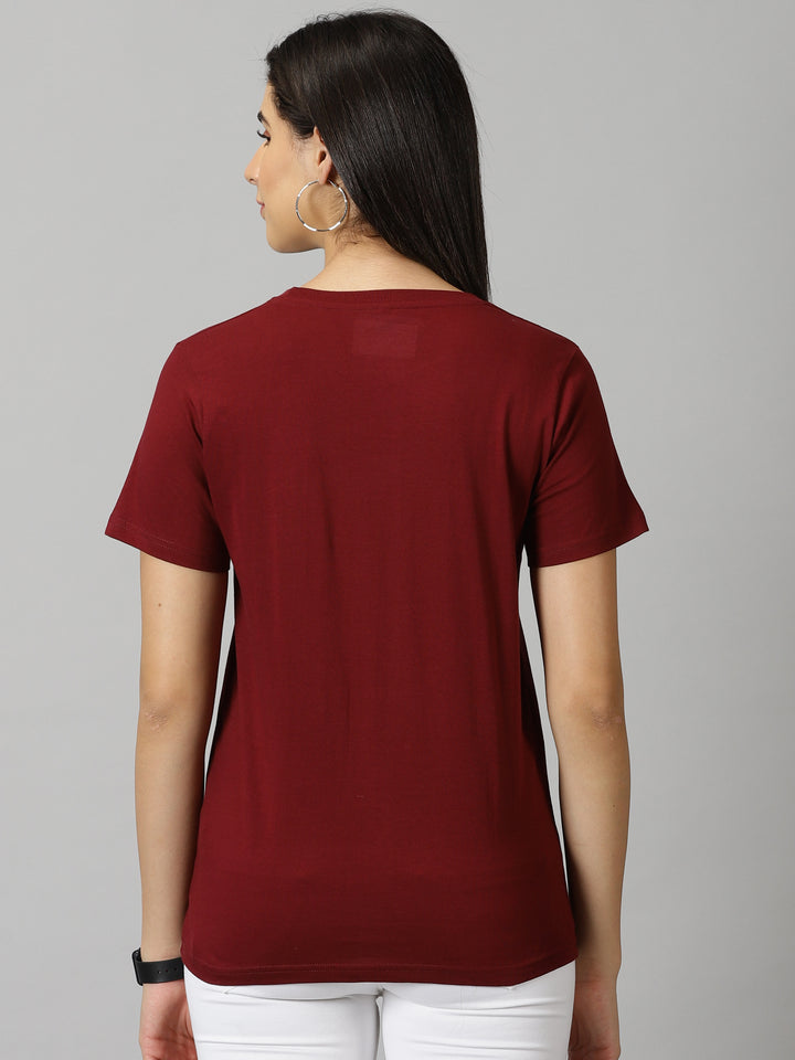 women's maroon  solid crewneck