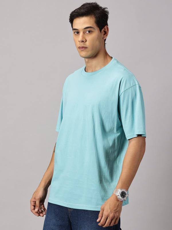 ANGAR Men's Cotton Drop Shoulder Half Sleeves Oversized Fit T-Shirt