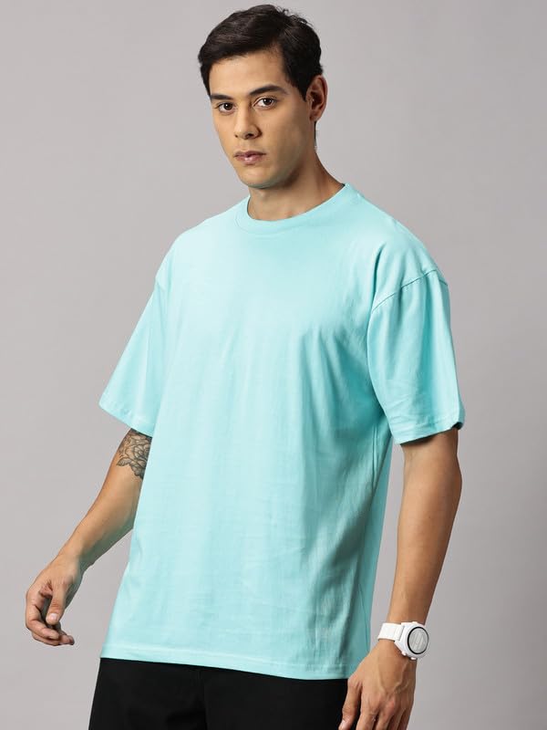 ANGAR Men's Cotton Drop Shoulder Half Sleeves Oversized Fit T-Shirt