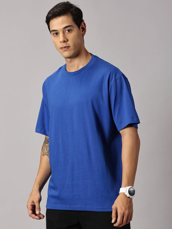 ANGAR Men's Cotton Drop Shoulder Half Sleeves Oversized Fit T-Shirt