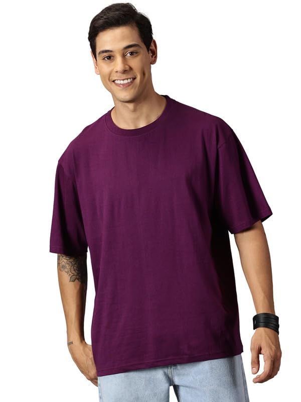 ANGAR Men's Cotton Drop Shoulder Half Sleeves Oversized Fit T-Shirt