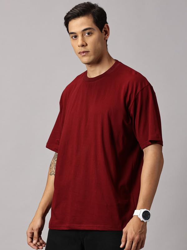 ANGAR Men's Cotton Drop Shoulder Half Sleeves Oversized Fit T-Shirt