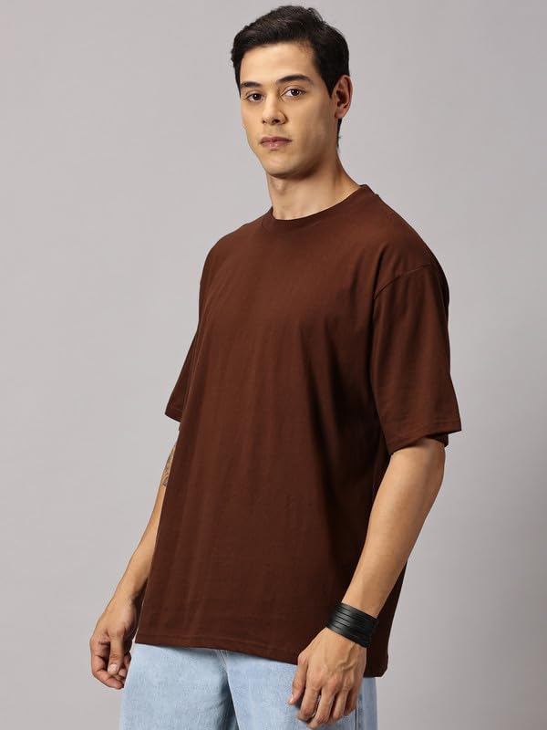 ANGAR Men's Cotton Drop Shoulder Half Sleeves Oversized Fit T-Shirt