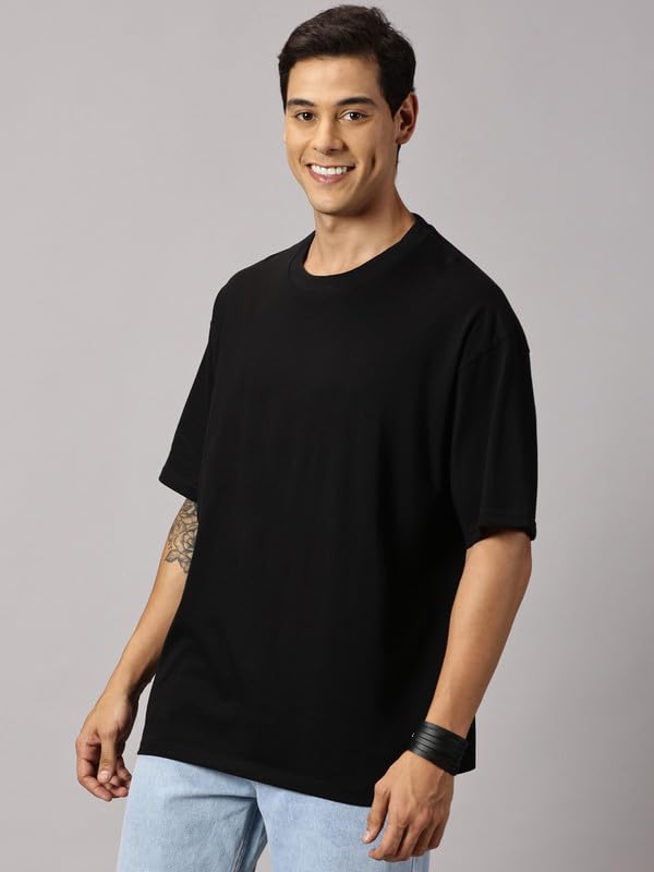 ANGAR Men's Cotton Drop Shoulder Half Sleeves Oversized Fit T-Shirt