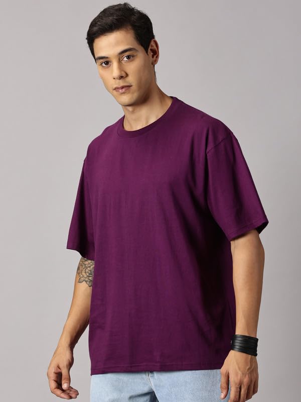 ANGAR Men's Cotton Drop Shoulder Half Sleeves Oversized Fit T-Shirt