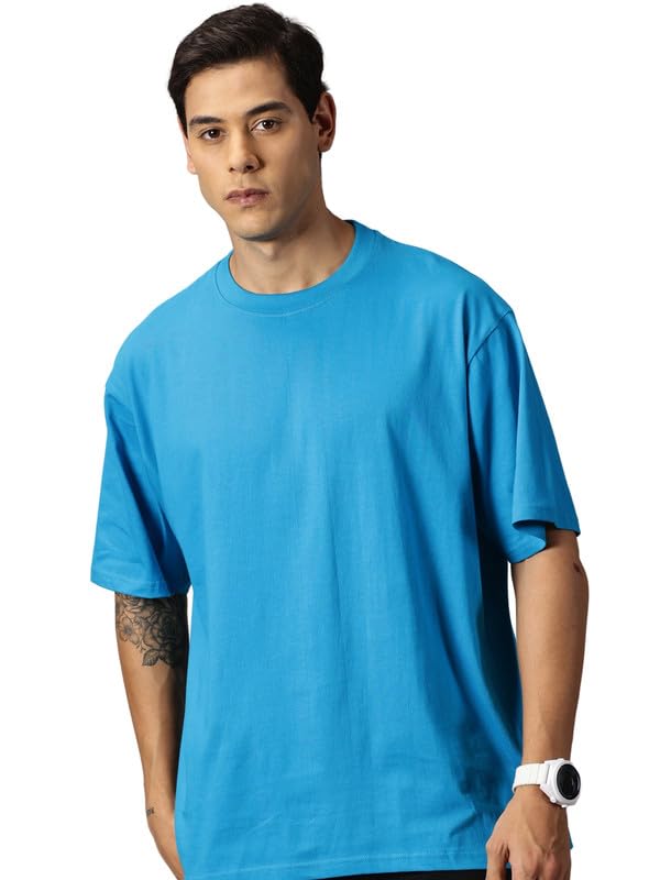 ANGAR Men's Cotton Drop Shoulder Half Sleeves Oversized Fit T-Shirt