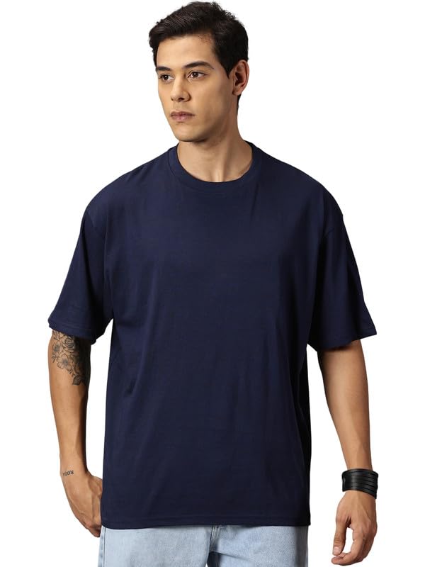 ANGAR Men's Cotton Drop Shoulder Half Sleeves Oversized Fit T-Shirt