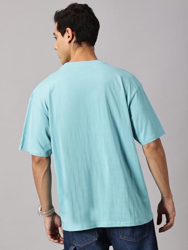 ANGAR Men's Cotton Drop Shoulder Half Sleeves Oversized Fit T-Shirt