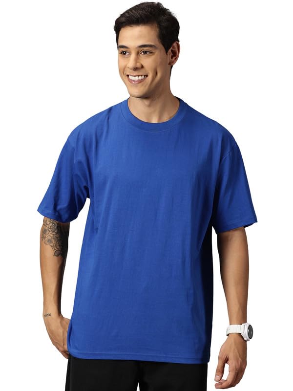 ANGAR Men's Cotton Drop Shoulder Half Sleeves Oversized Fit T-Shirt