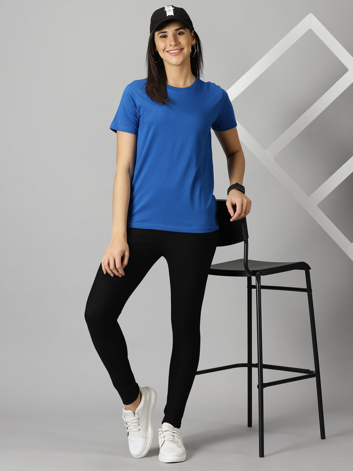 women's royal blue solid crewneck