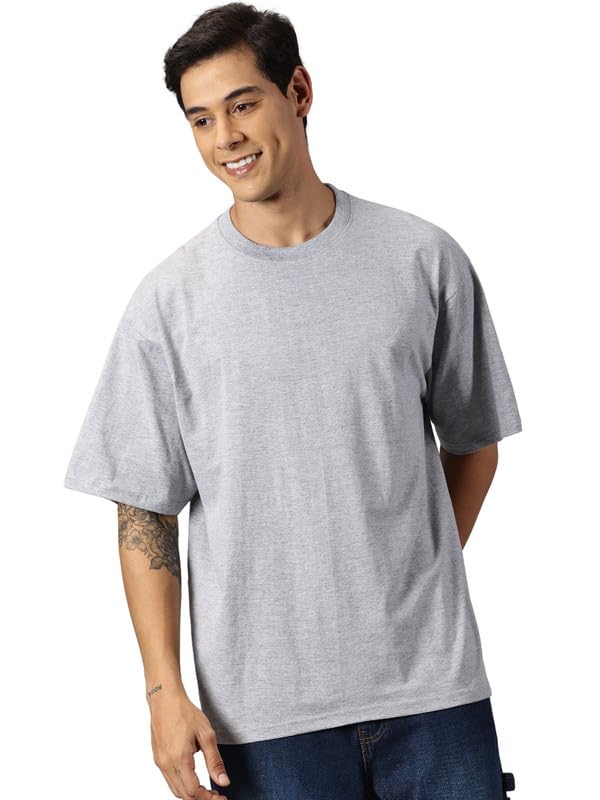 ANGAR Men's Cotton Drop Shoulder Half Sleeves Oversized Fit T-Shirt