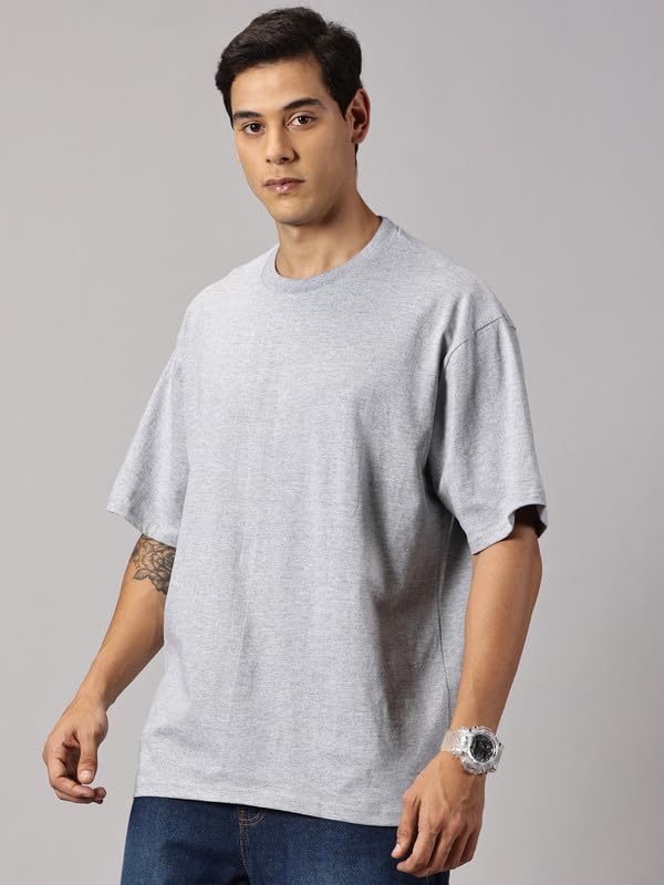 ANGAR Men's Cotton Drop Shoulder Half Sleeves Oversized Fit T-Shirt