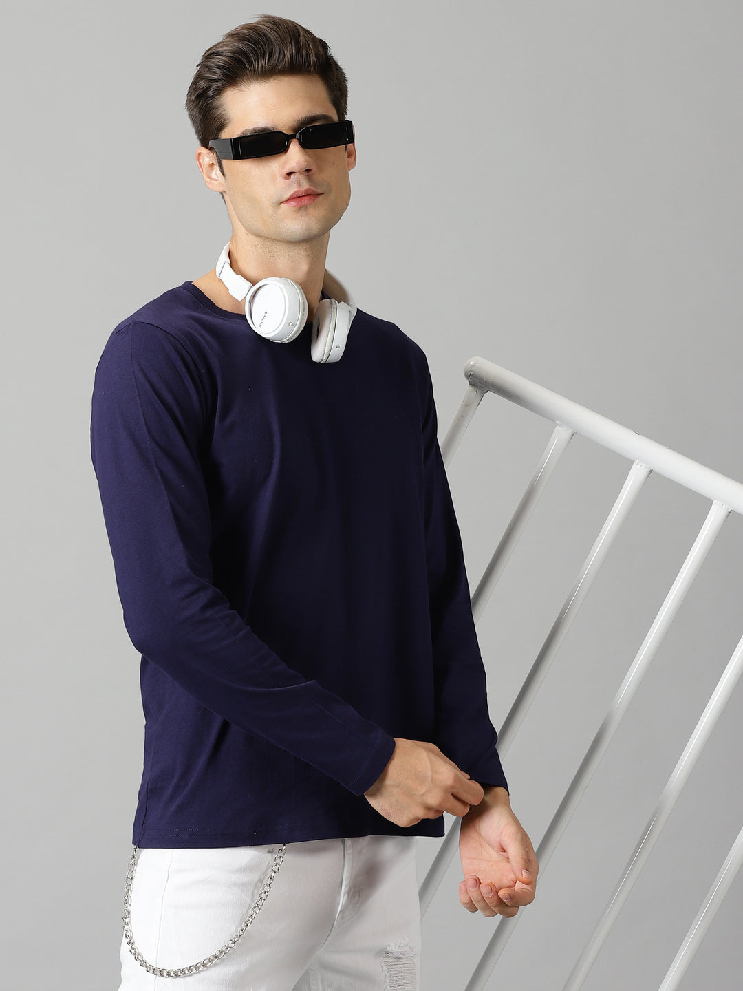 men's navy blue crewneck full sleeve