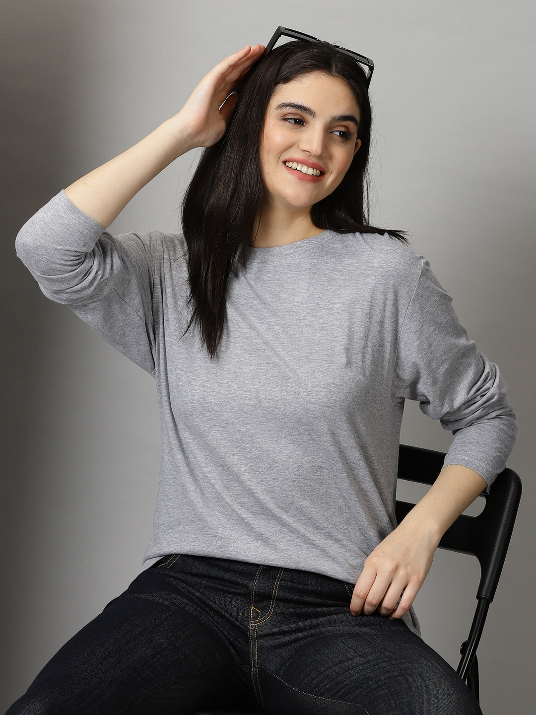 women's ash grey crewneck full sleeve