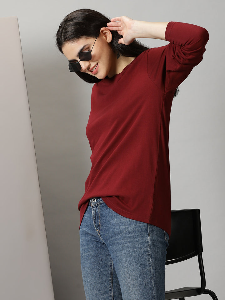 women's maroon crewneck full sleeve