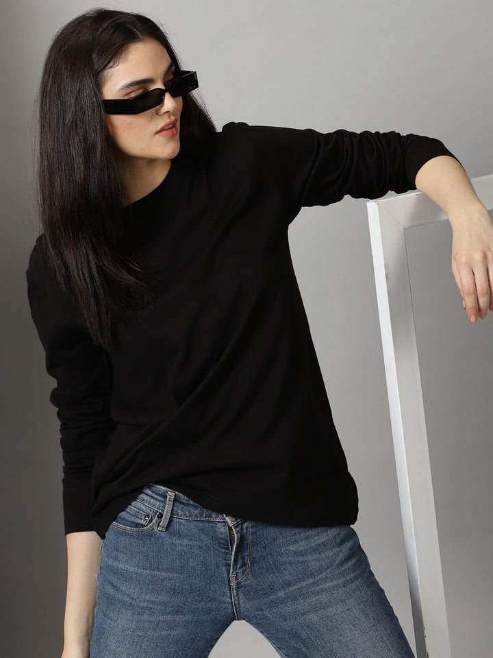 women's black crewneck full sleeve