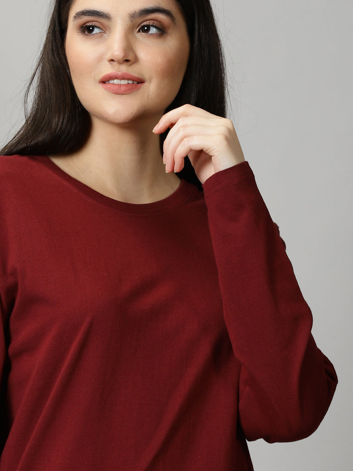 women's maroon crewneck full sleeve