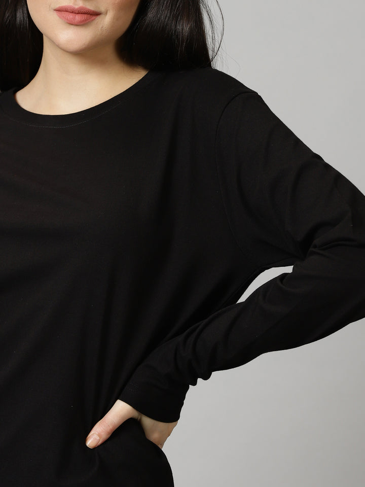 women's black crewneck full sleeve