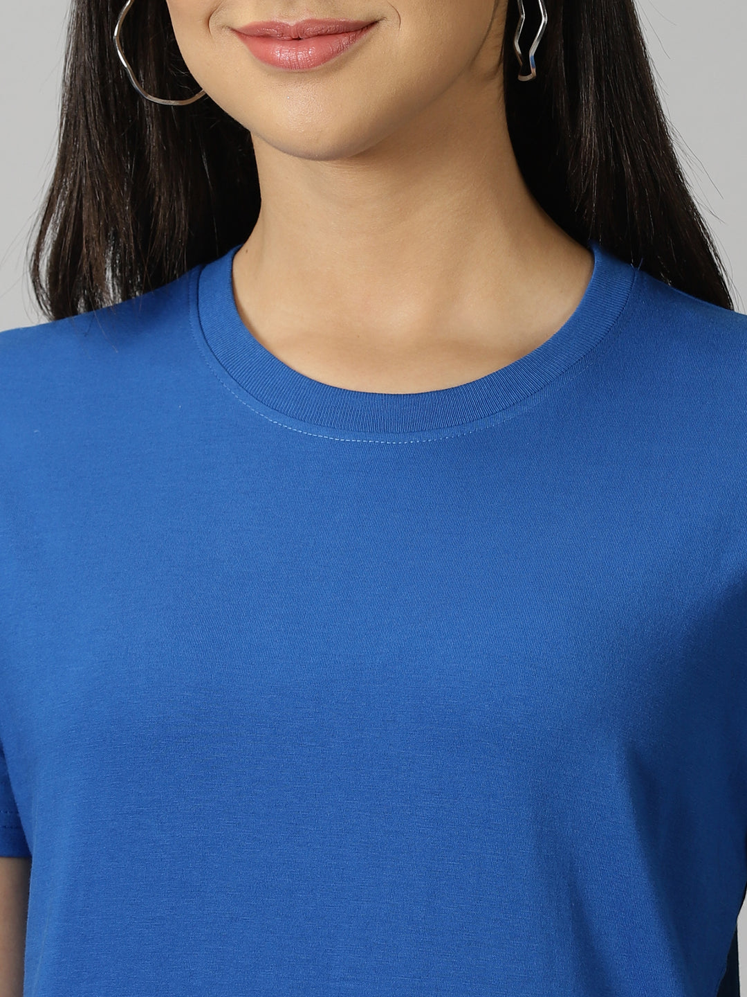 women's royal blue solid crewneck